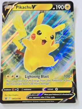 Oversized Pikachu V Holo Pokémon Promo Card - Bright Yellow Lightning Blast Swsh